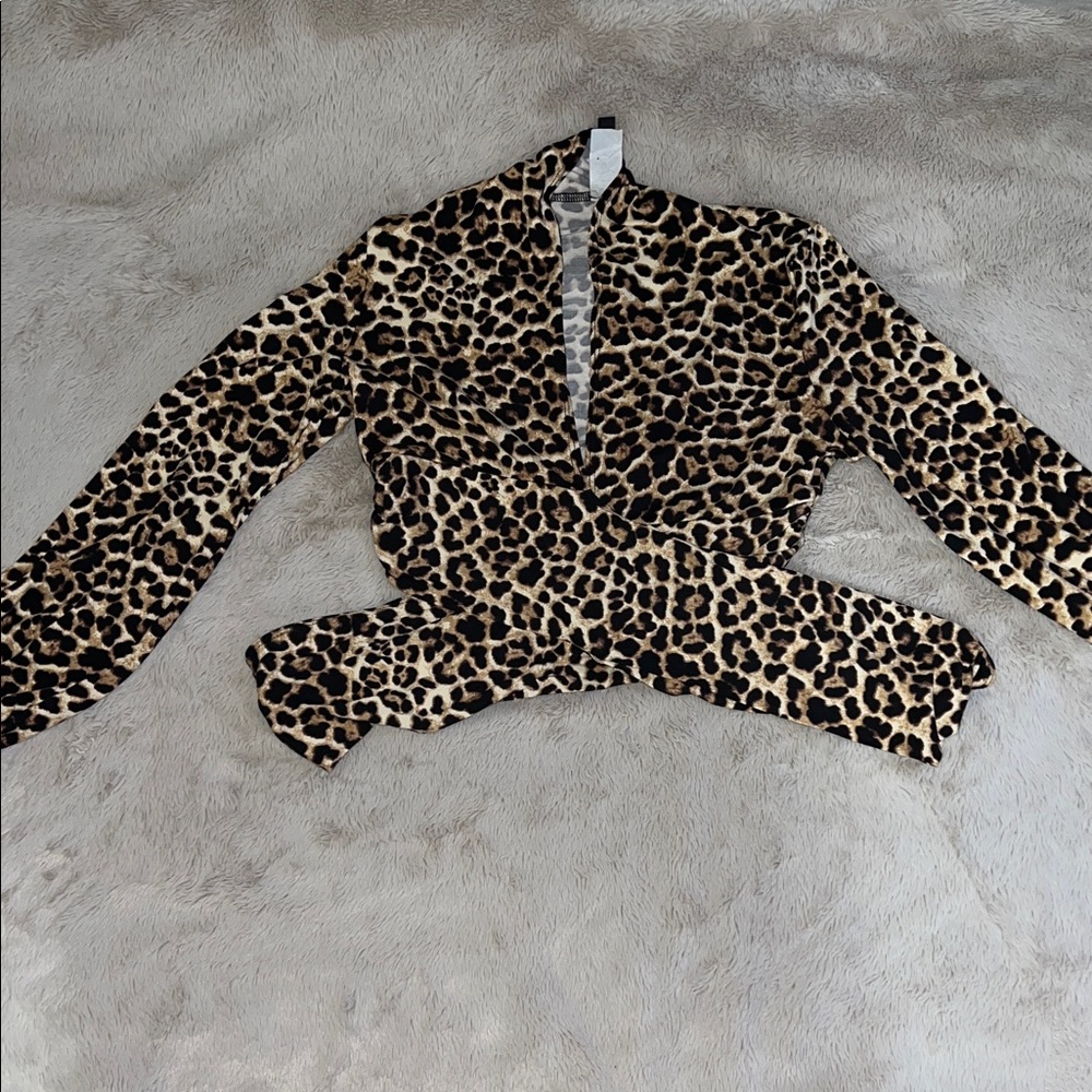 Leopard Print Long Sleeve Wrap Around Top